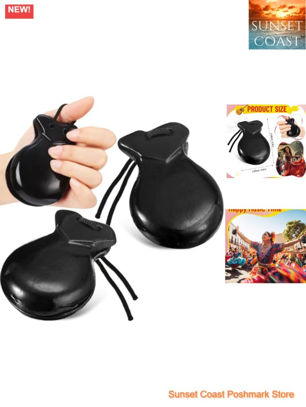 2 Pack Spanish Castanets Wooden Flamenco Hand Percussion Instrument for Adults